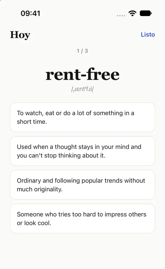 Una pregunta de la lección: elige el significado de rent-free