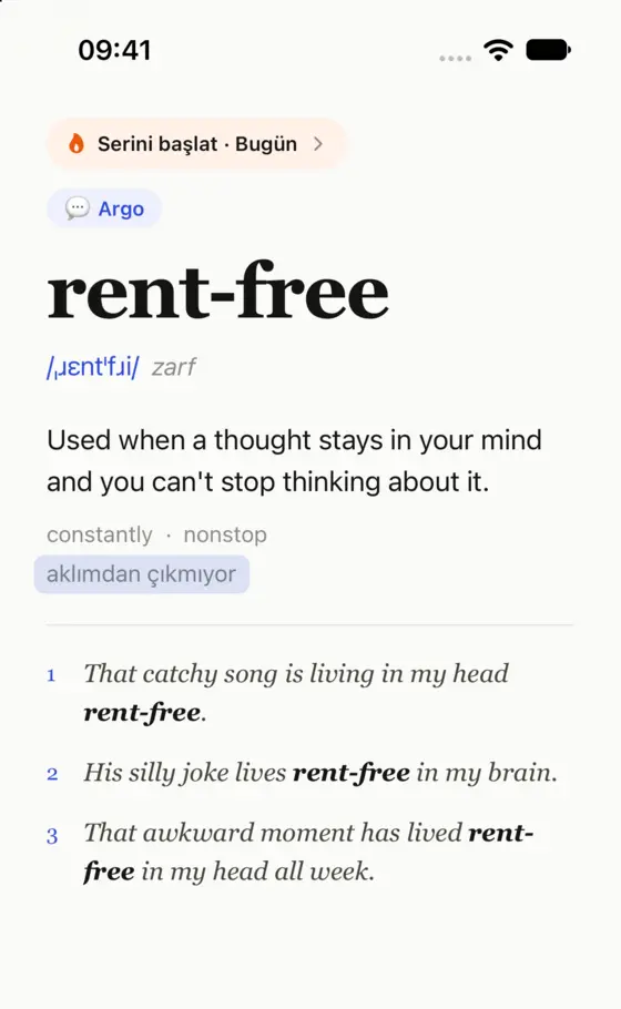 WordCue’da bir kelime: rent-free, anlamı, çevirisi ve üç örnekle